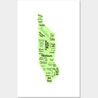 new york city/manhattan map - green Posters and Art